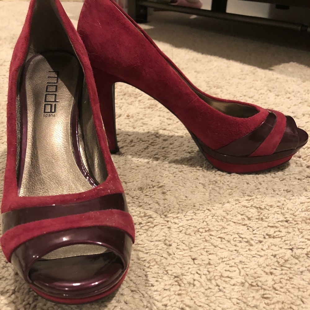 maroon peep toe heels